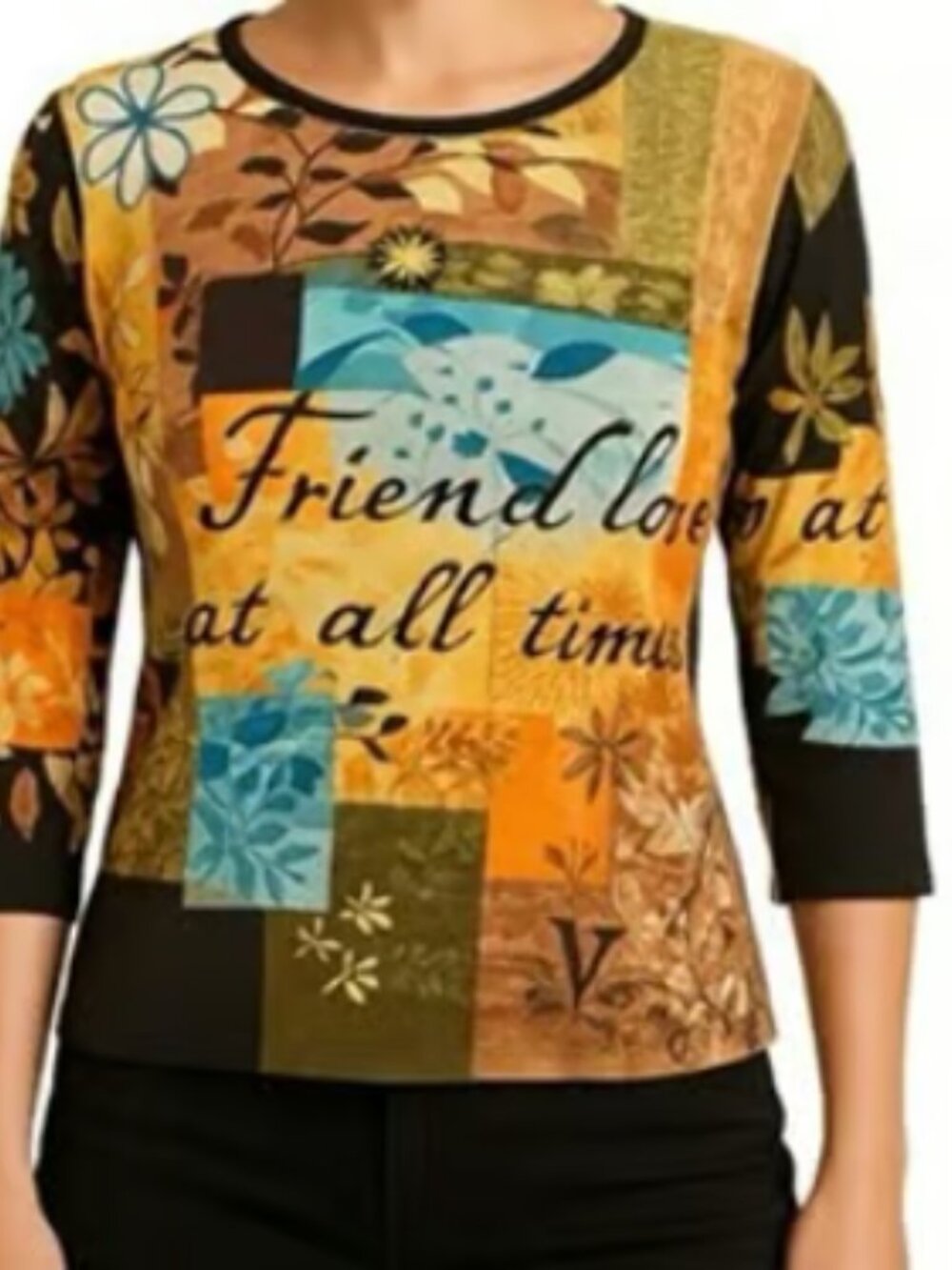 Mirror Image Colorful Graphic Long Sleeve Cotton Top Breathable Friend Quote MED